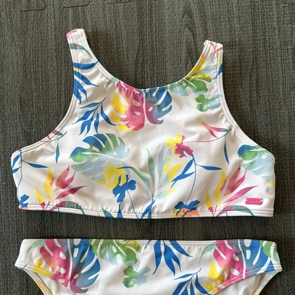 Roxy White and Multicolor Floral Bikini Set - Girls Size 14 - Picture 2 of 7